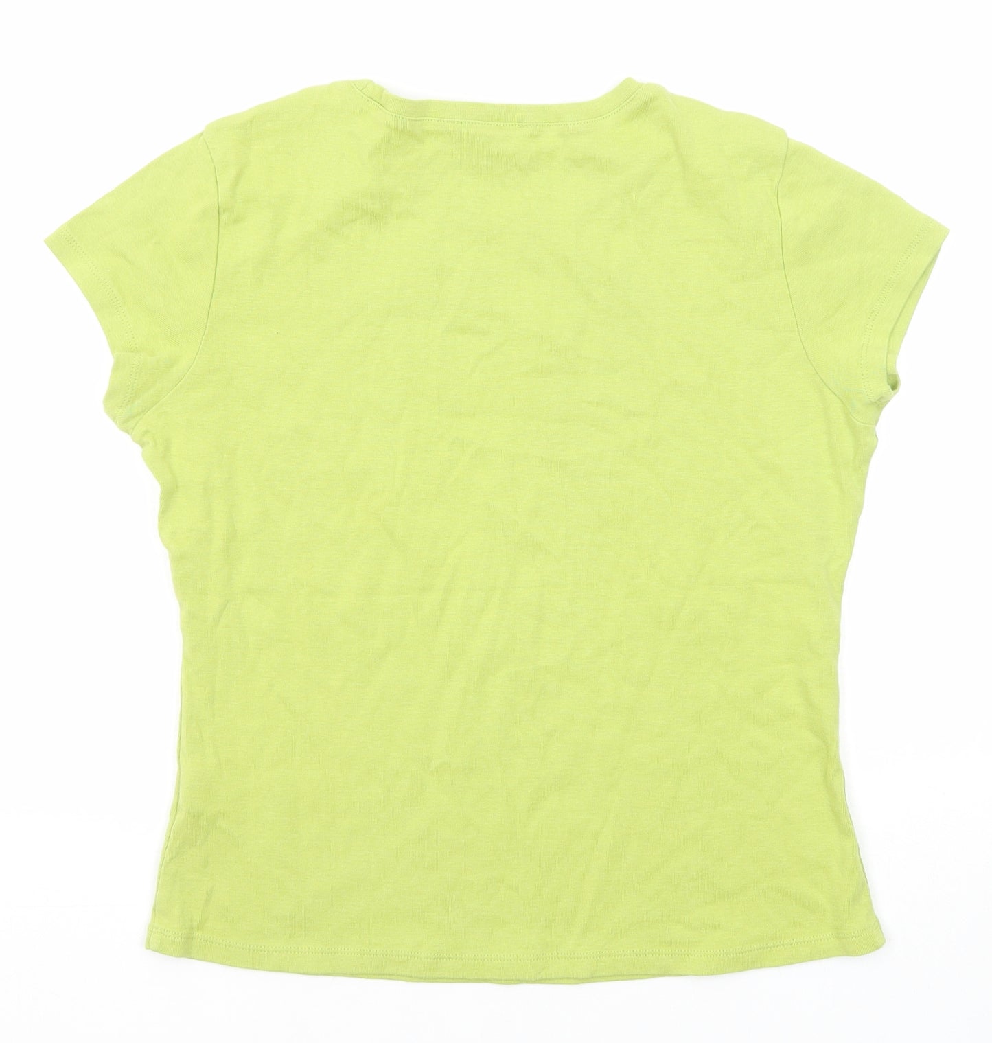 Marks and Spencer Womens Green Cotton Basic T-Shirt Size 14 Round Neck