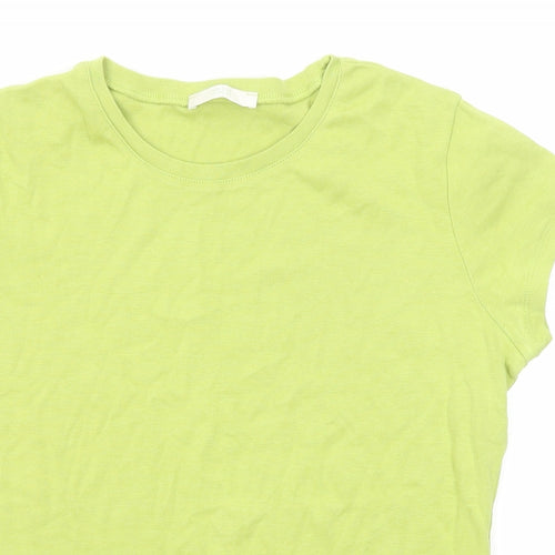 Marks and Spencer Womens Green Cotton Basic T-Shirt Size 14 Round Neck