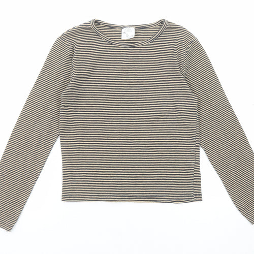 Zara Girls Beige Striped Cotton Pullover T-Shirt Size 10 Years Boat Neck Pullover