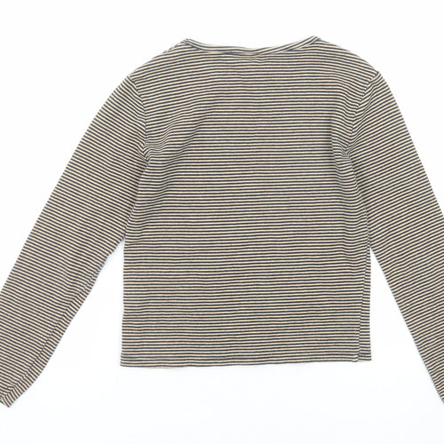 Zara Girls Beige Striped Cotton Pullover T-Shirt Size 10 Years Boat Neck Pullover