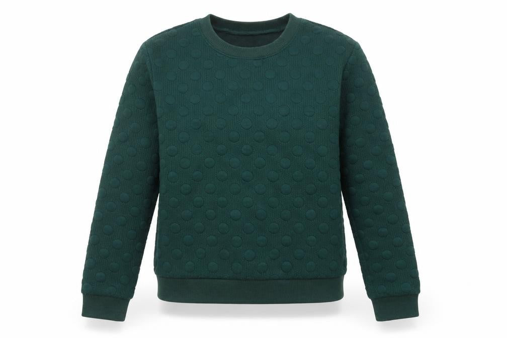 Front view of Louche women’s green polka dot polyester pullover sweatshirt, size UK 8, pullover