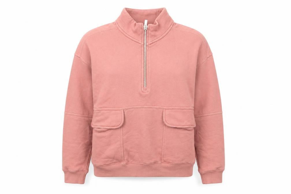 Front view of Next women’s pink cotton pullover sweatshirt, size M, zip
