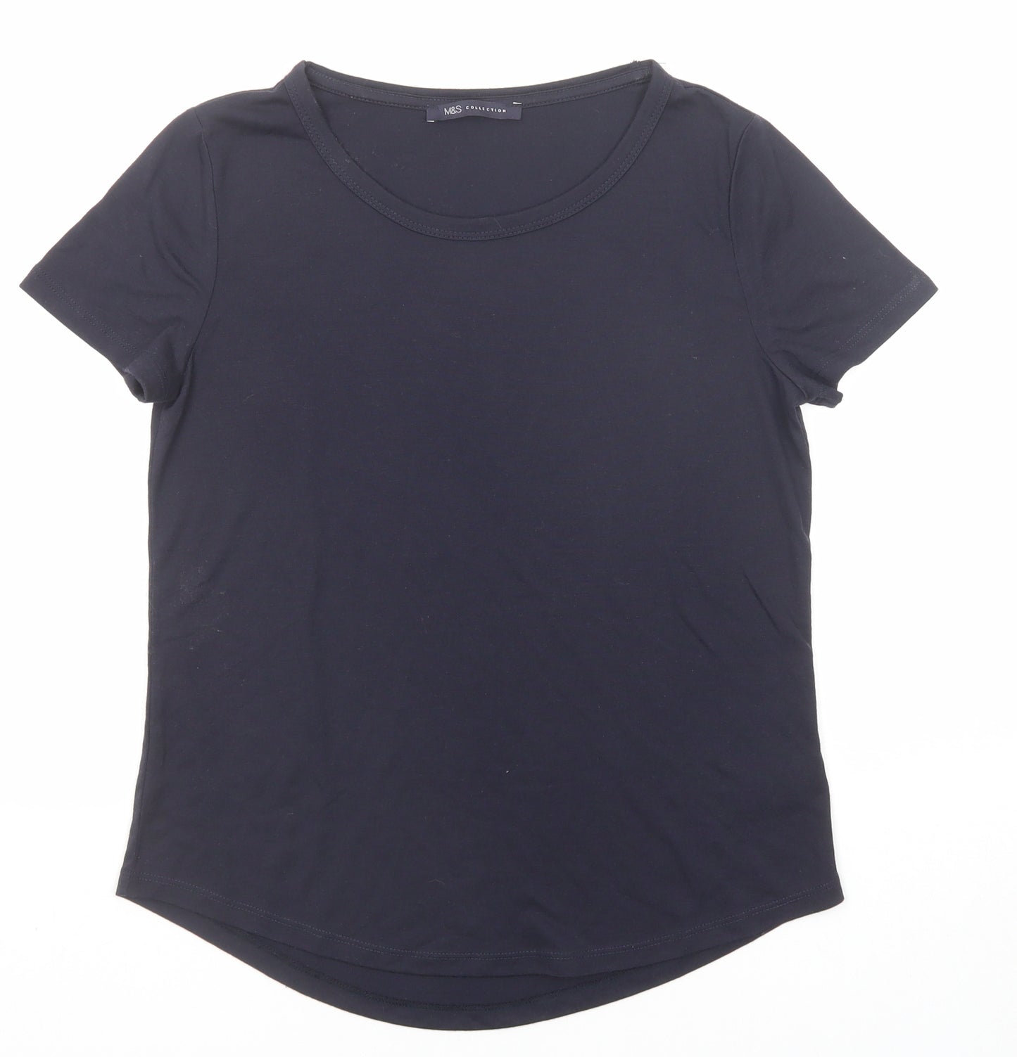 Marks and Spencer Womens Blue Polyester Basic T-Shirt Size 8 Boat Neck