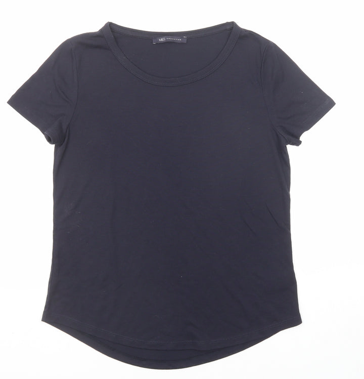 Marks and Spencer Womens Blue Polyester Basic T-Shirt Size 8 Boat Neck