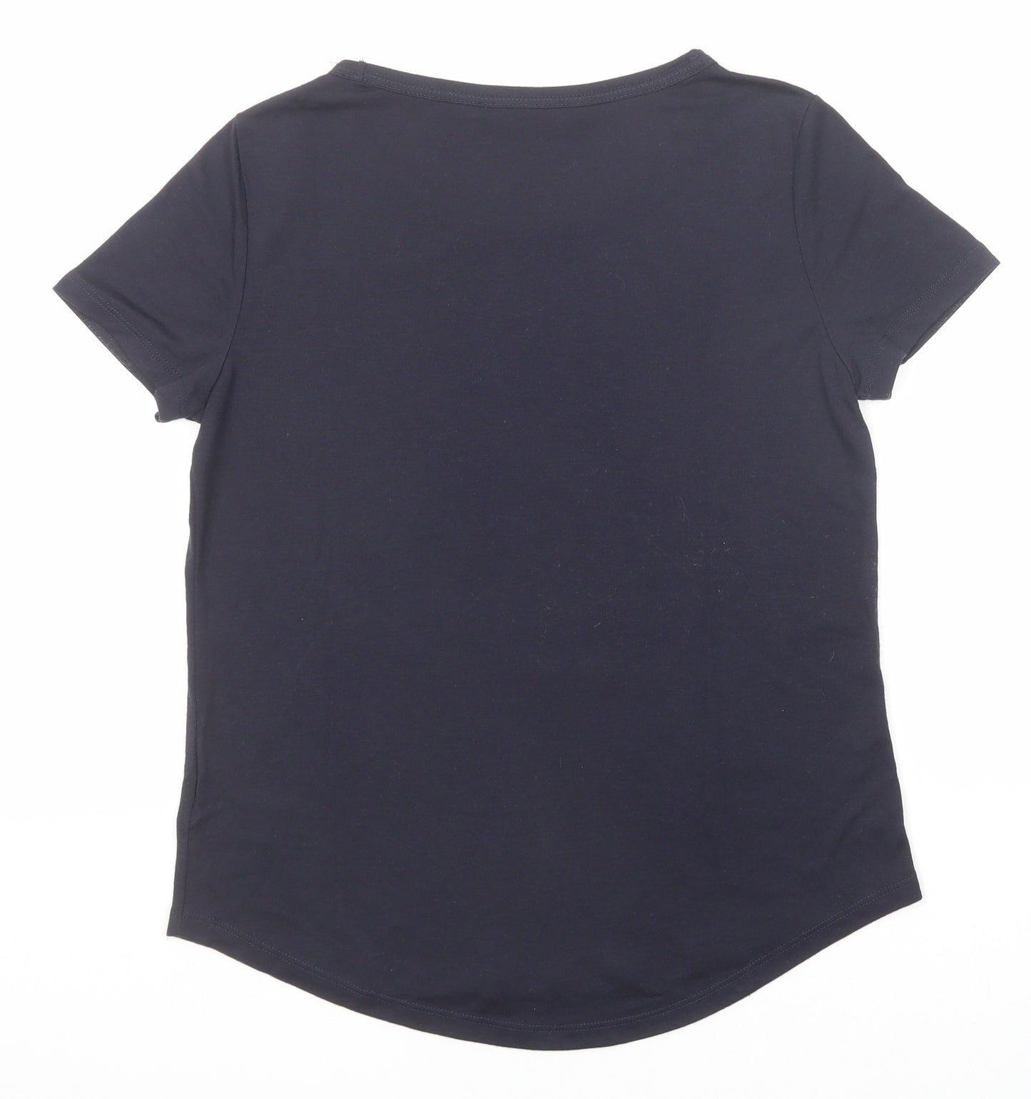 Marks and Spencer Womens Blue Polyester Basic T-Shirt Size 8 Boat Neck