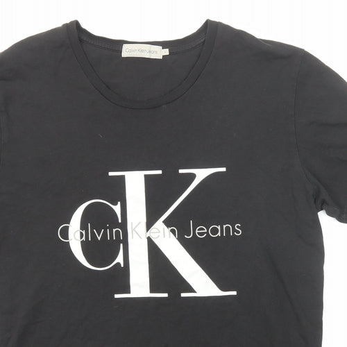 Calvin Klein Womens Black Cotton Basic T-Shirt Size L Crew Neck