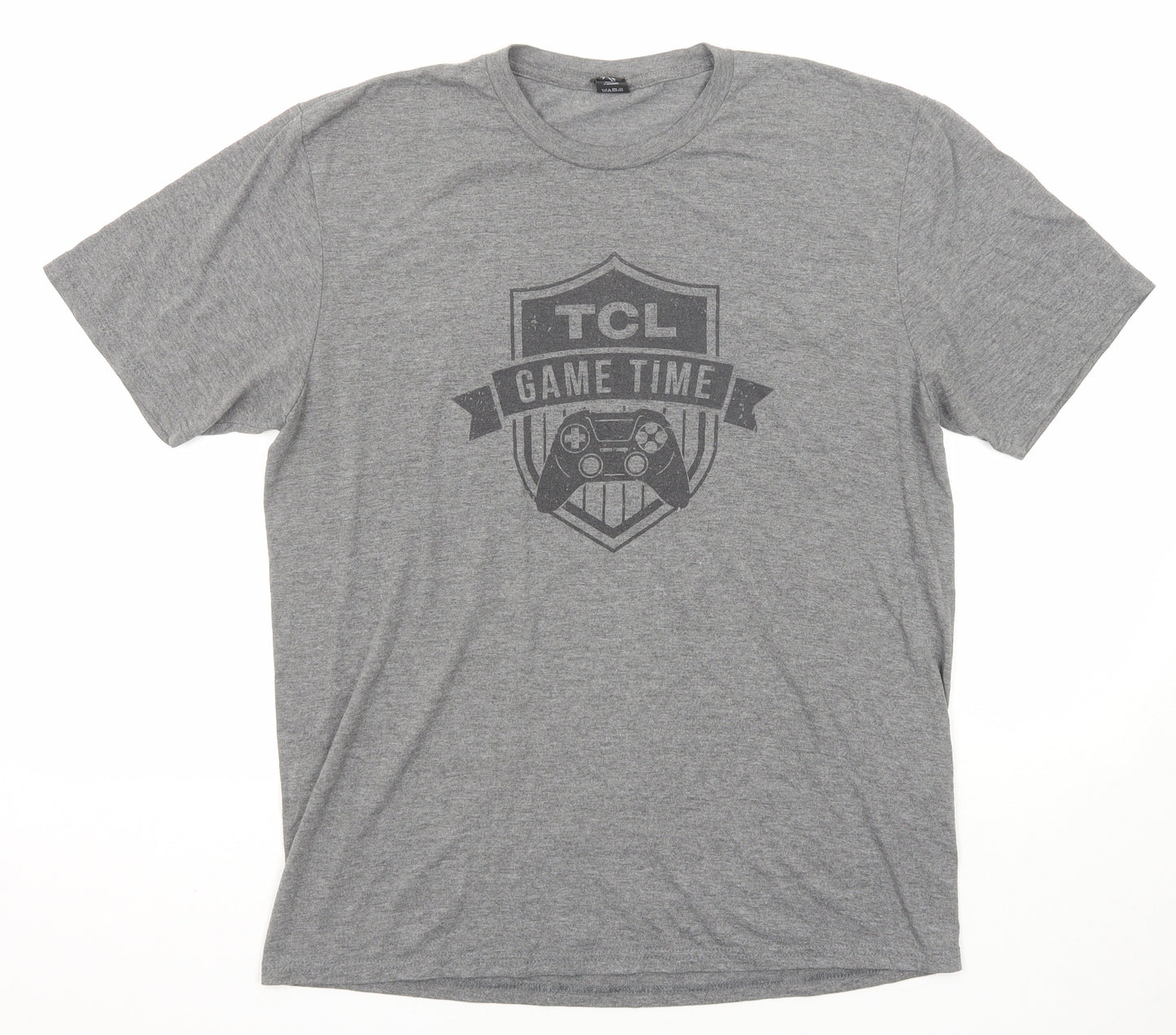 District Made Mens Grey Polyester T-Shirt Size M Round Neck - TCL Game Time
