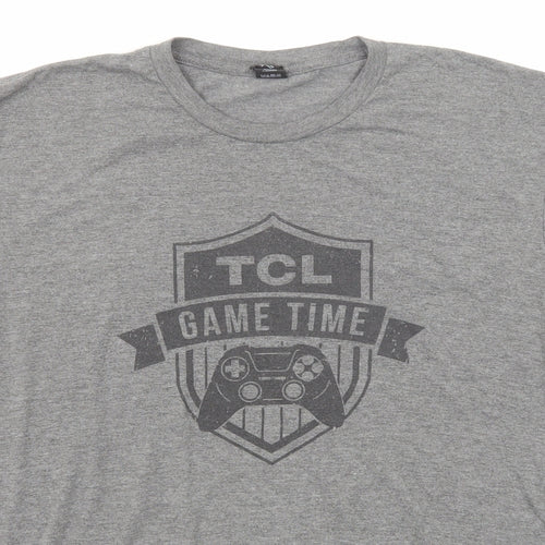 District Made Mens Grey Polyester T-Shirt Size M Round Neck - TCL Game Time