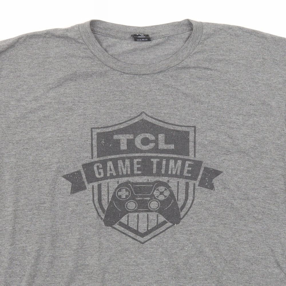 District Made Mens Grey Polyester T-Shirt Size M Round Neck - TCL Game Time