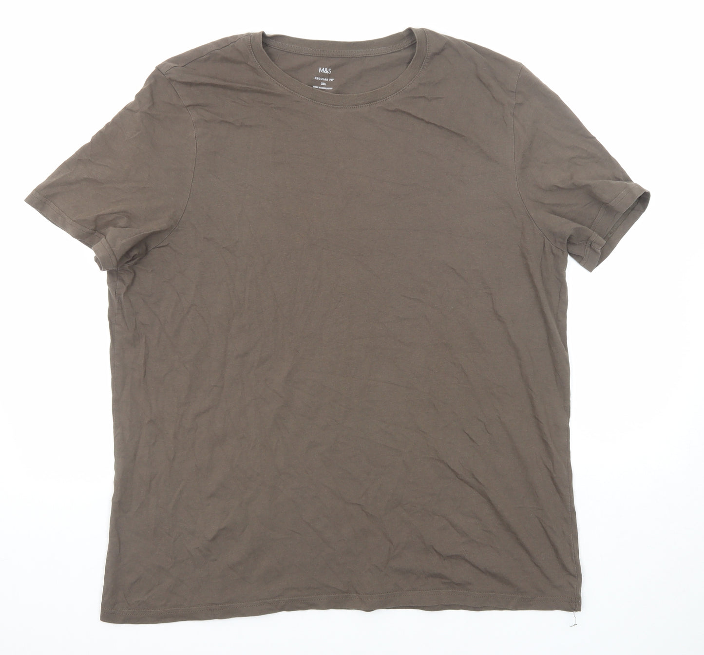 Marks and Spencer Mens Brown Polyester T-Shirt Size 2XL Round Neck