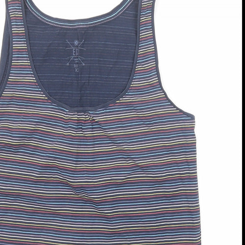 EDC Womens Blue Striped Cotton Basic Tank Size XS Round Neck