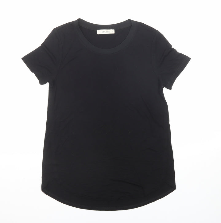 Oasis Womens Black Viscose Basic T-Shirt Size XS Round Neck
