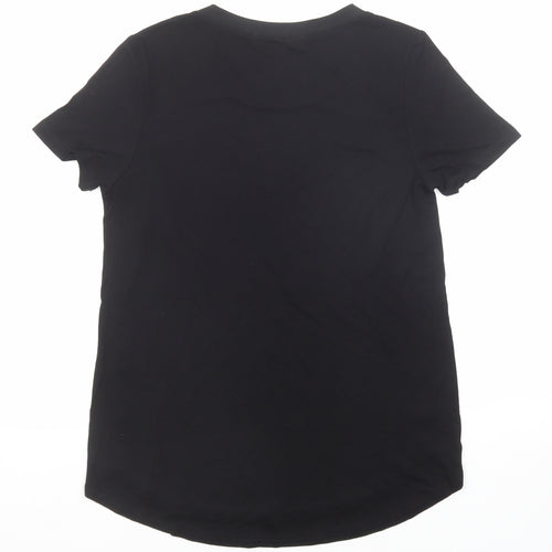 Oasis Womens Black Viscose Basic T-Shirt Size XS Round Neck