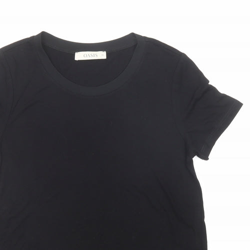 Oasis Womens Black Viscose Basic T-Shirt Size XS Round Neck