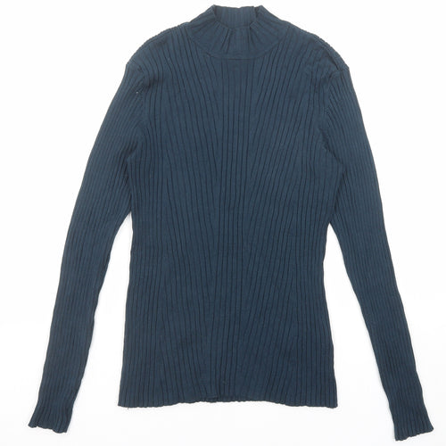 H&M Womens Blue High Neck Viscose Pullover Jumper Size M