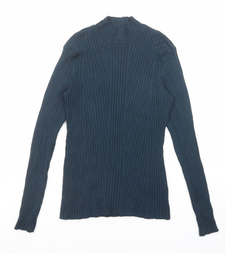 H&M Womens Blue High Neck Viscose Pullover Jumper Size M