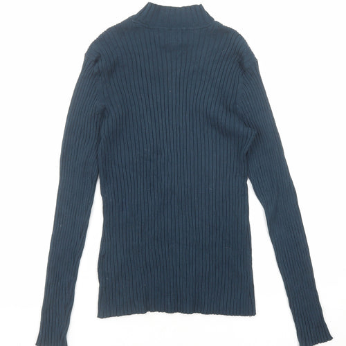 H&M Womens Blue High Neck Viscose Pullover Jumper Size M