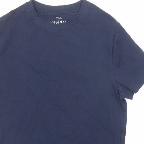 Marks and Spencer Boys Blue Cotton Basic T-Shirt Size 10-11 Years Round Neck Pullover