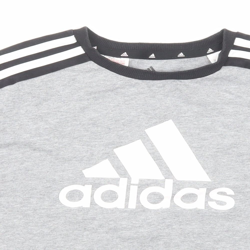 adidas Girls Grey Cotton Pullover T-Shirt Size 11-12 Years Crew Neck Pullover