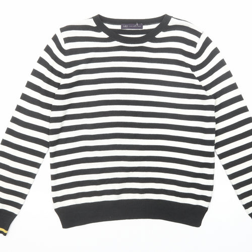 Marks and Spencer Womens Black Round Neck Striped Acrylic Pullover Jumper Size 12