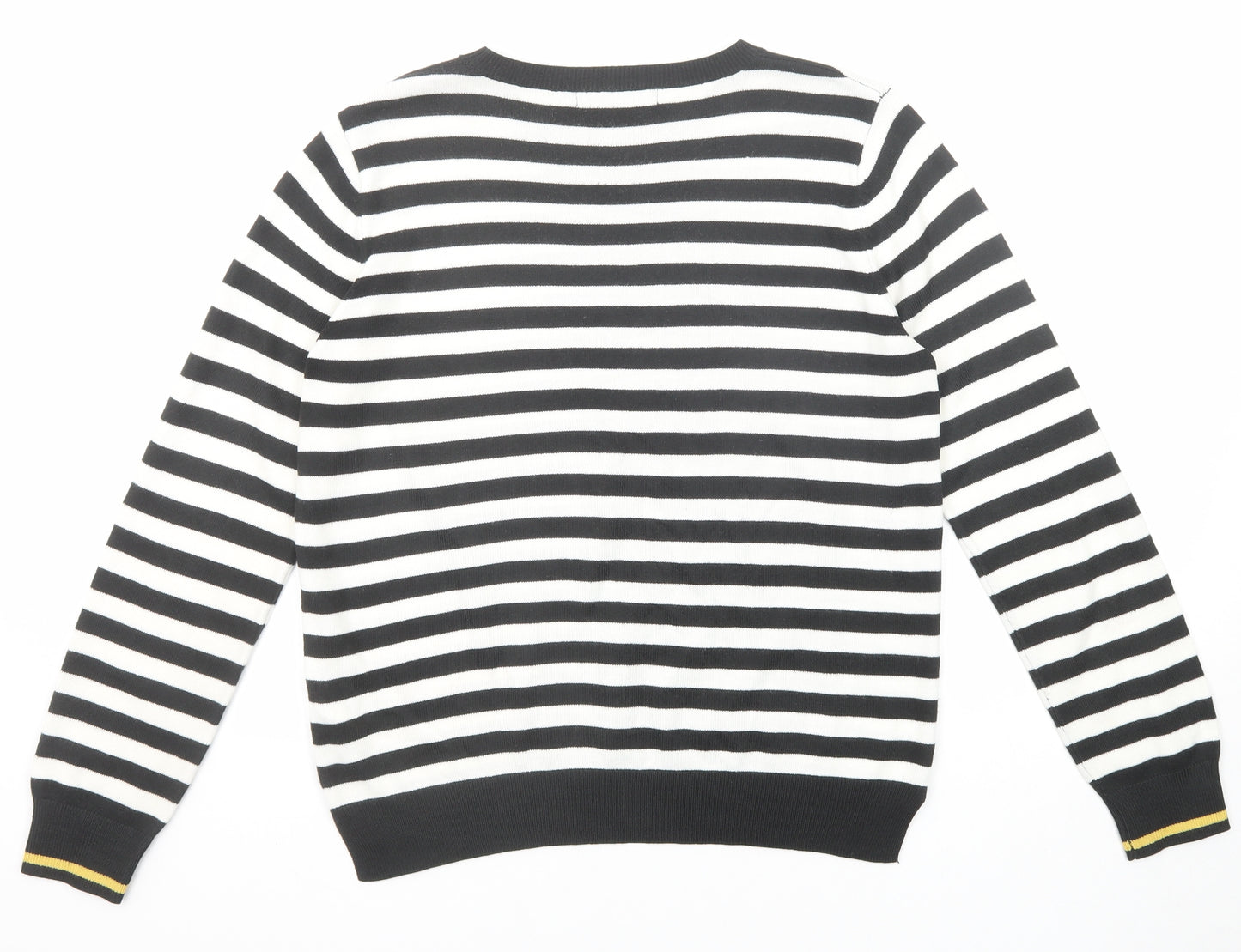 Marks and Spencer Womens Black Round Neck Striped Acrylic Pullover Jumper Size 12