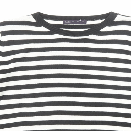 Marks and Spencer Womens Black Round Neck Striped Acrylic Pullover Jumper Size 12