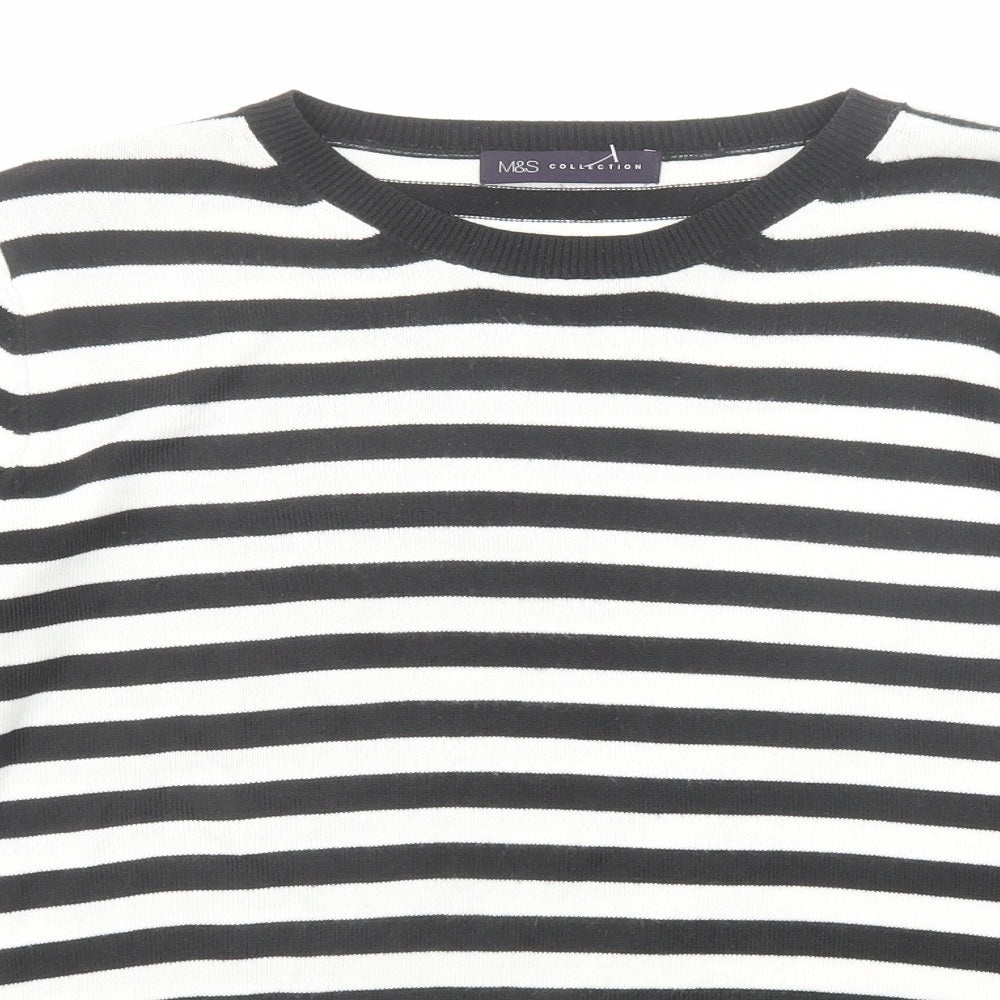 Marks and Spencer Womens Black Round Neck Striped Acrylic Pullover Jumper Size 12