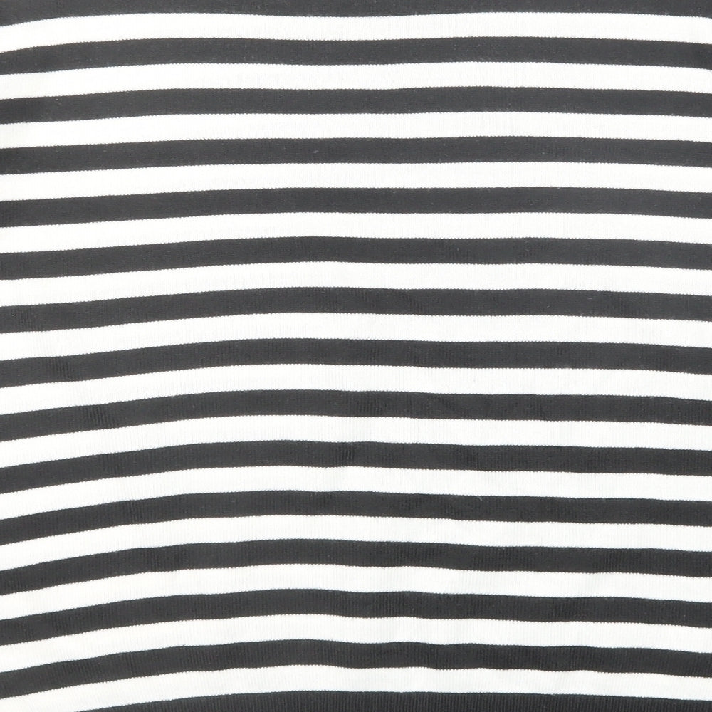 Marks and Spencer Womens Black Round Neck Striped Acrylic Pullover Jumper Size 12