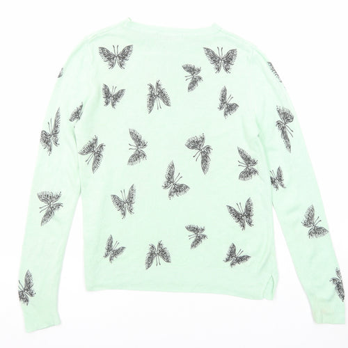 Marks and Spencer Womens Green Round Neck Geometric Acrylic Pullover Jumper Size 12 - Butterfly