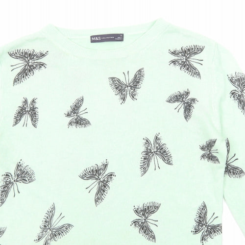 Marks and Spencer Womens Green Round Neck Geometric Acrylic Pullover Jumper Size 12 - Butterfly