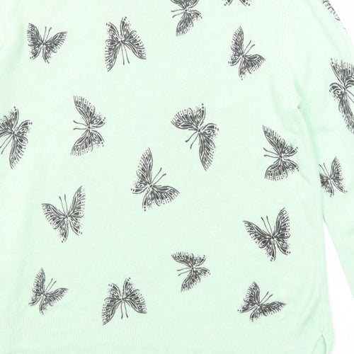 Marks and Spencer Womens Green Round Neck Geometric Acrylic Pullover Jumper Size 12 - Butterfly