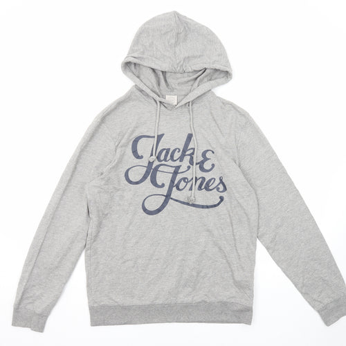 JACK & JONES Mens Grey Cotton Pullover Hoodie Size M