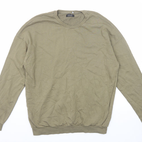 Zara Mens Green Cotton Pullover Sweatshirt Size L