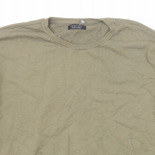 Zara Mens Green Cotton Pullover Sweatshirt Size L