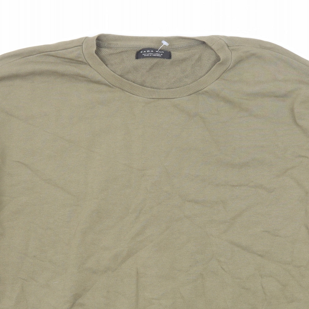Zara Mens Green Cotton Pullover Sweatshirt Size L