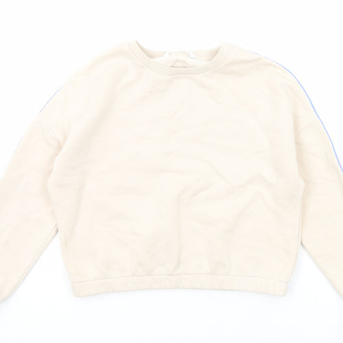 Marks and Spencer Girls Beige Cotton Pullover Sweatshirt Size 9-10 Years Pullover - Side Stripe Detail