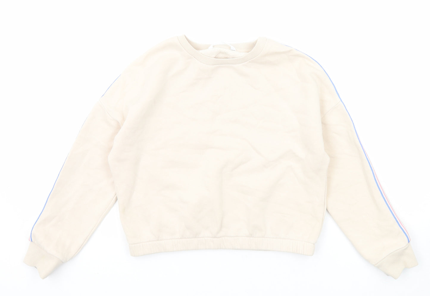 Marks and Spencer Girls Beige Cotton Pullover Sweatshirt Size 9-10 Years Pullover - Side Stripe Detail