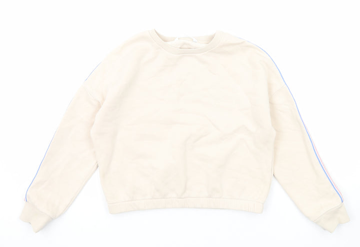 Marks and Spencer Girls Beige Cotton Pullover Sweatshirt Size 9-10 Years Pullover - Side Stripe Detail