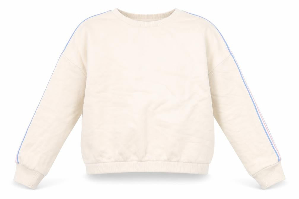 Marks and Spencer Girls Beige Cotton Pullover Sweatshirt Size 9-10 Years Pullover - Side Stripe Detail