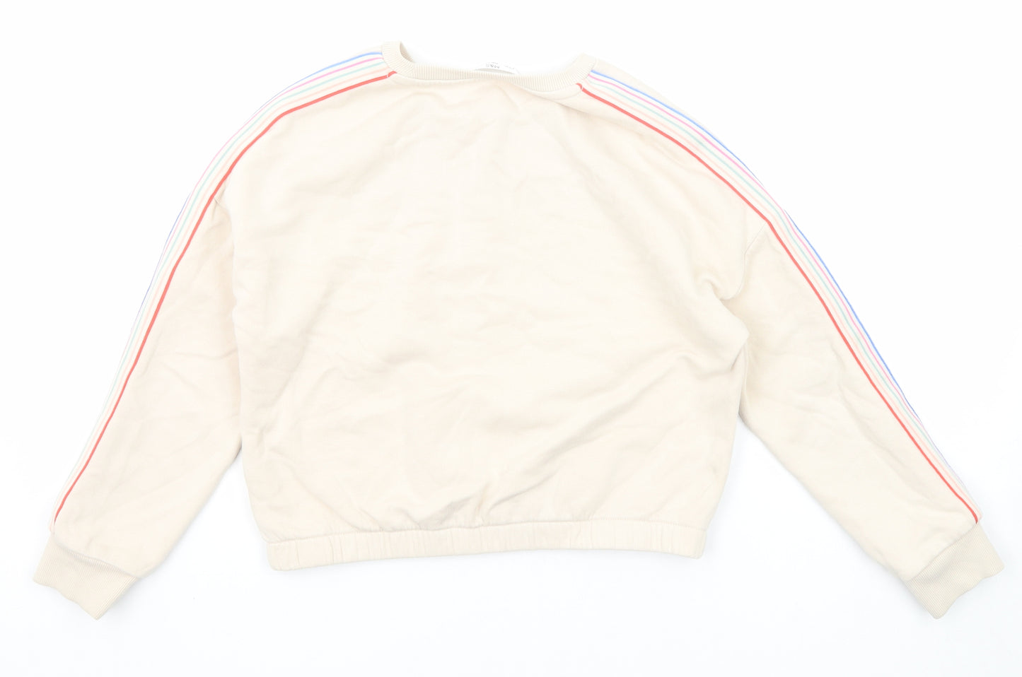 Marks and Spencer Girls Beige Cotton Pullover Sweatshirt Size 9-10 Years Pullover - Side Stripe Detail