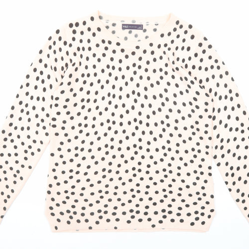 Marks and Spencer Womens Pink Round Neck Polka Dot Acrylic Pullover Jumper Size 12