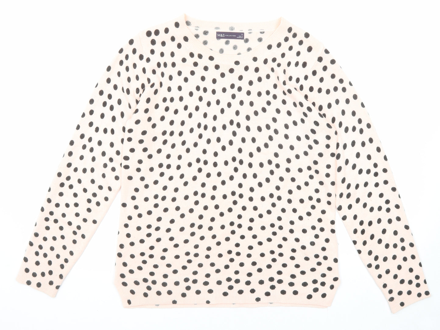 Marks and Spencer Womens Pink Round Neck Polka Dot Acrylic Pullover Jumper Size 12
