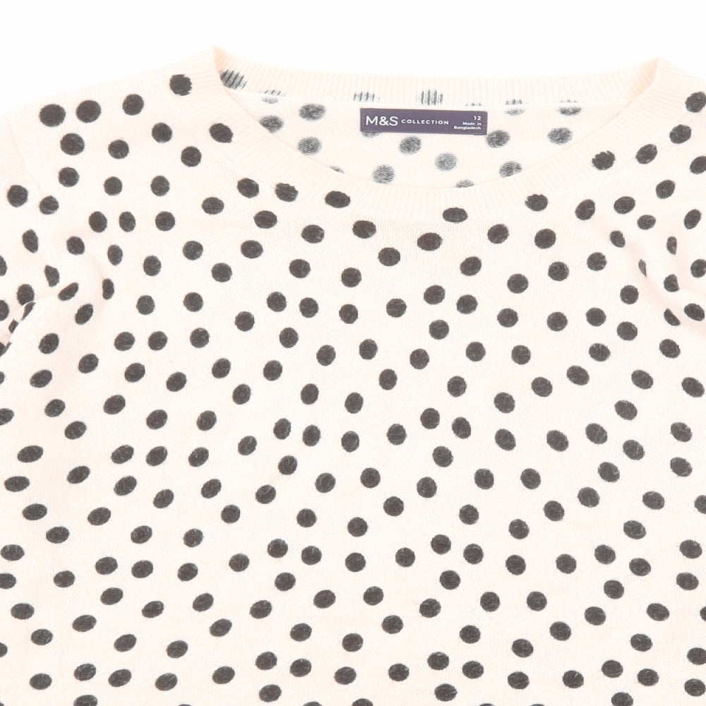 Marks and Spencer Womens Pink Round Neck Polka Dot Acrylic Pullover Jumper Size 12