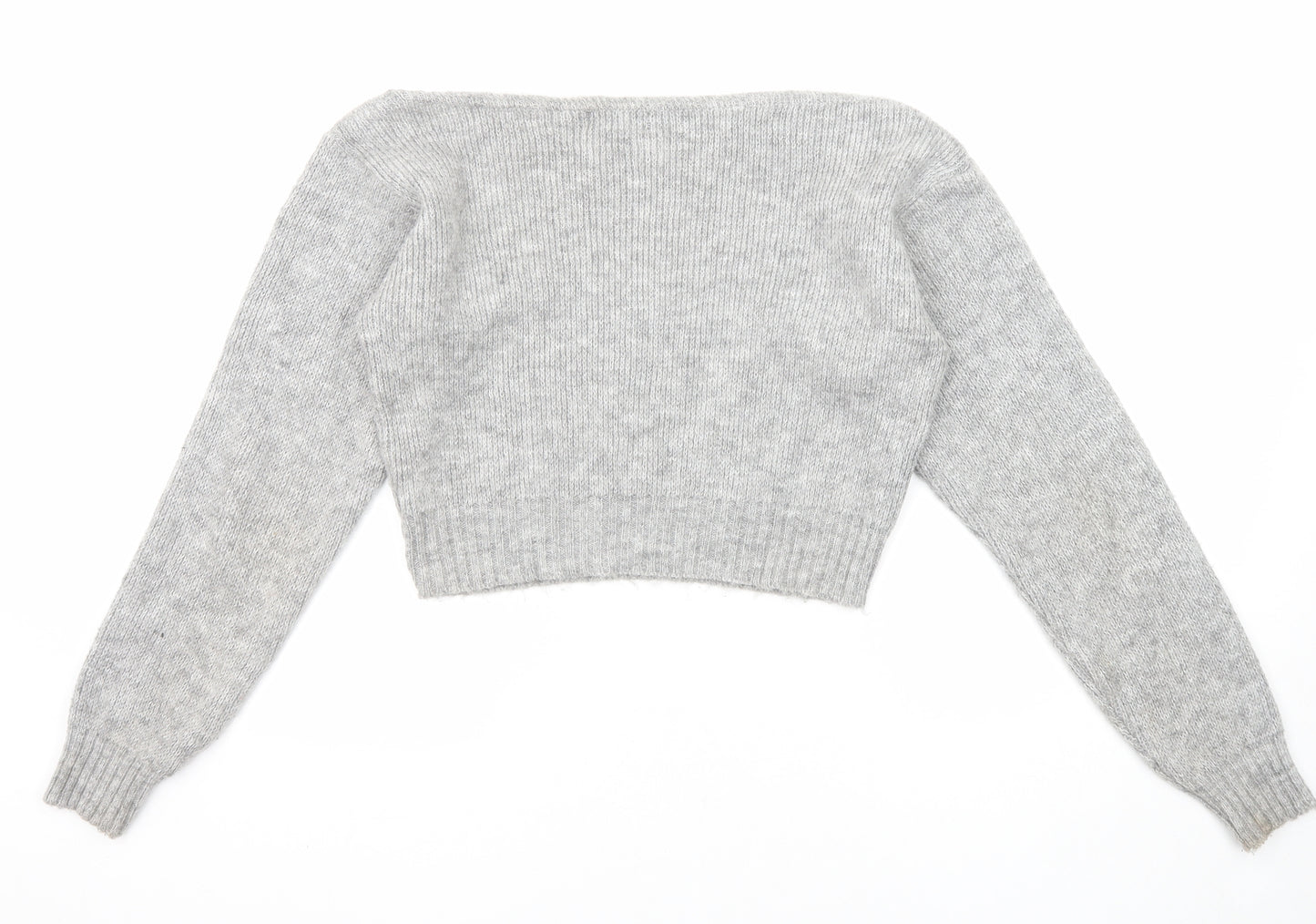 PRETTYLITTLETHING Womens Grey Scoop Neck Acrylic Pullover Jumper Size S - Cropped