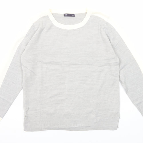 Marks and Spencer Womens Grey Round Neck Acrylic Pullover Jumper Size 14