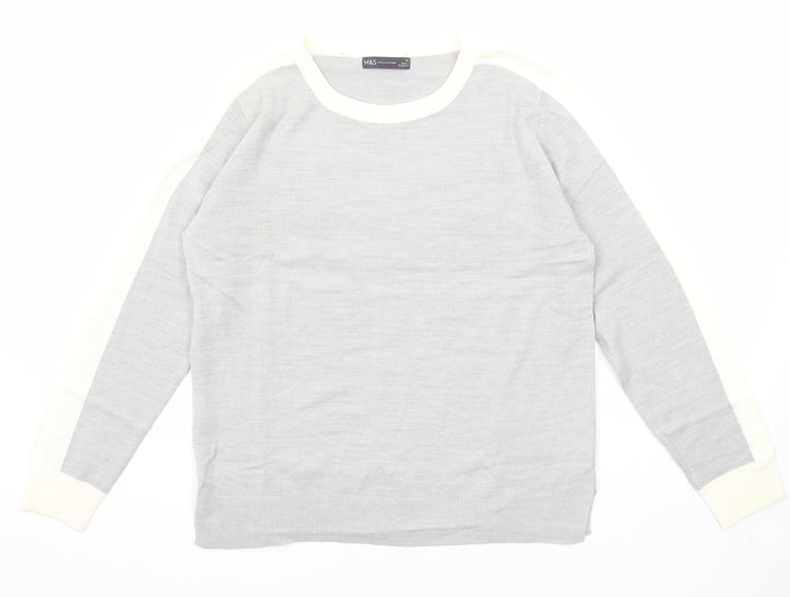 Marks and Spencer Womens Grey Round Neck Acrylic Pullover Jumper Size 14