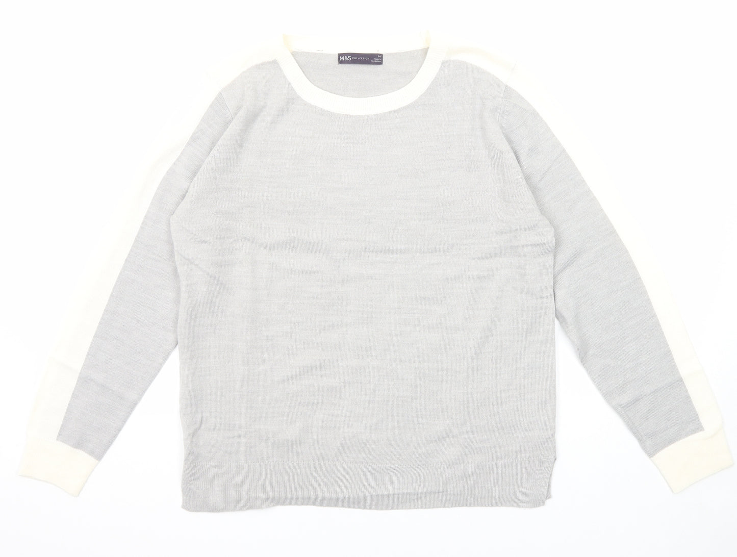 Marks and Spencer Womens Grey Round Neck Acrylic Pullover Jumper Size 14