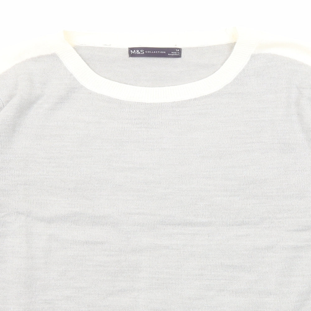 Marks and Spencer Womens Grey Round Neck Acrylic Pullover Jumper Size 14