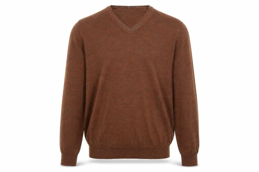 Marks and Spencer Mens Brown V-Neck Acrylic Pullover Jumper Size M Long Sleeve