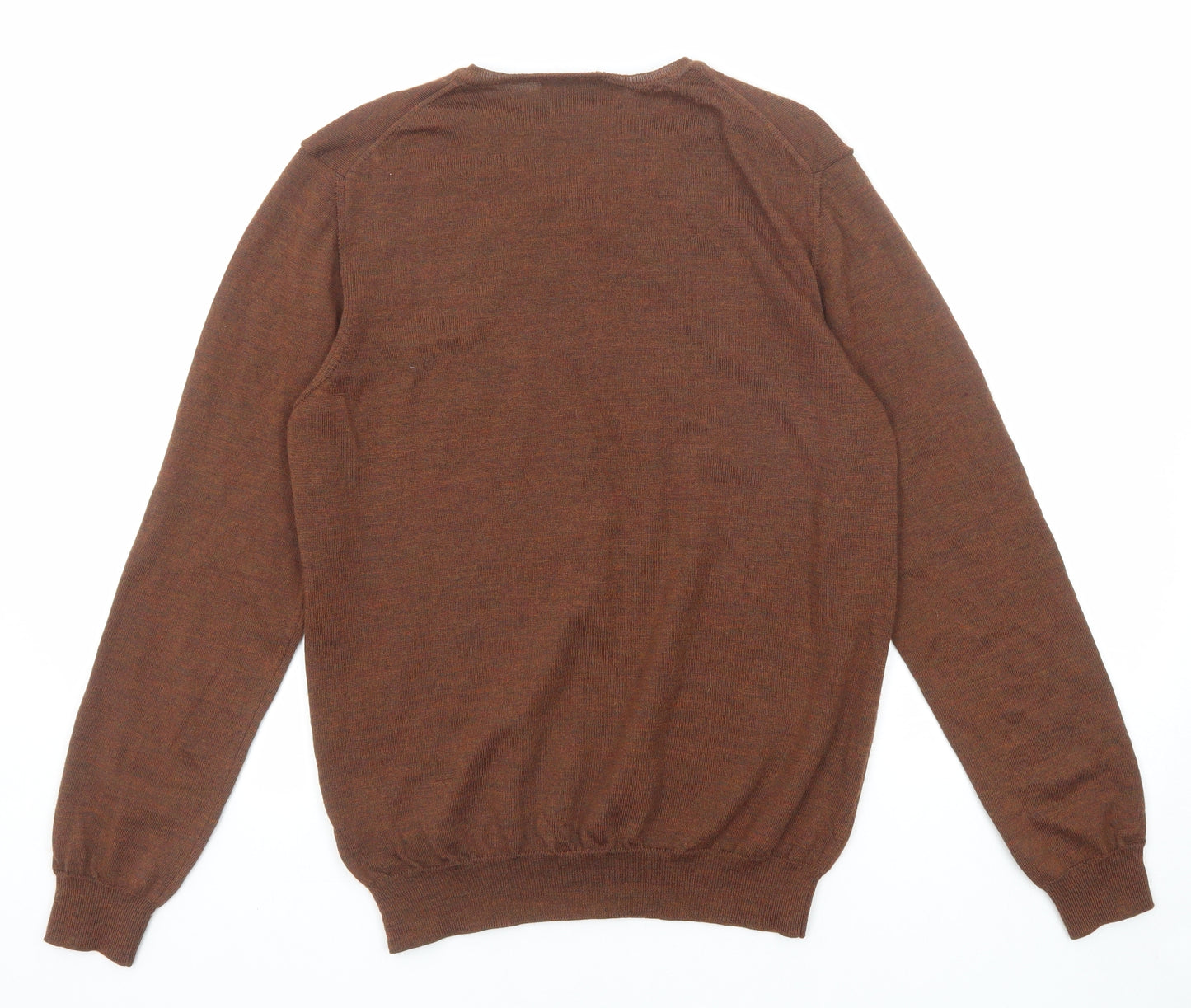 Marks and Spencer Mens Brown V-Neck Acrylic Pullover Jumper Size M Long Sleeve